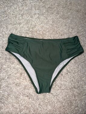 SHEIN Olive Green High-Waist Ruched Swim Bottom